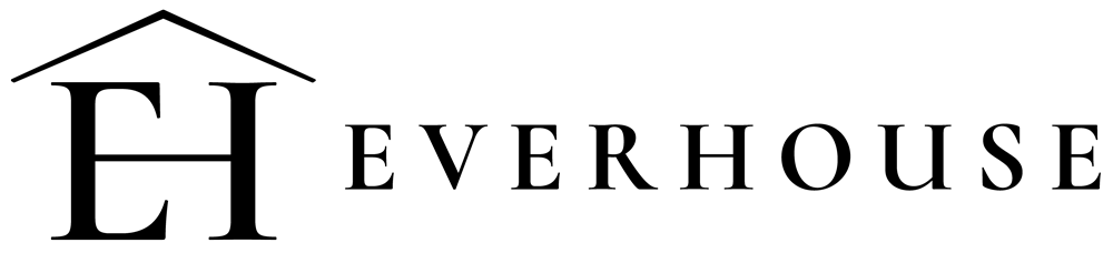 Logo with a stylized EH where the E forms the left side of a simple house roof, followed by the word EVERHOUSE in all capital, serif letters.